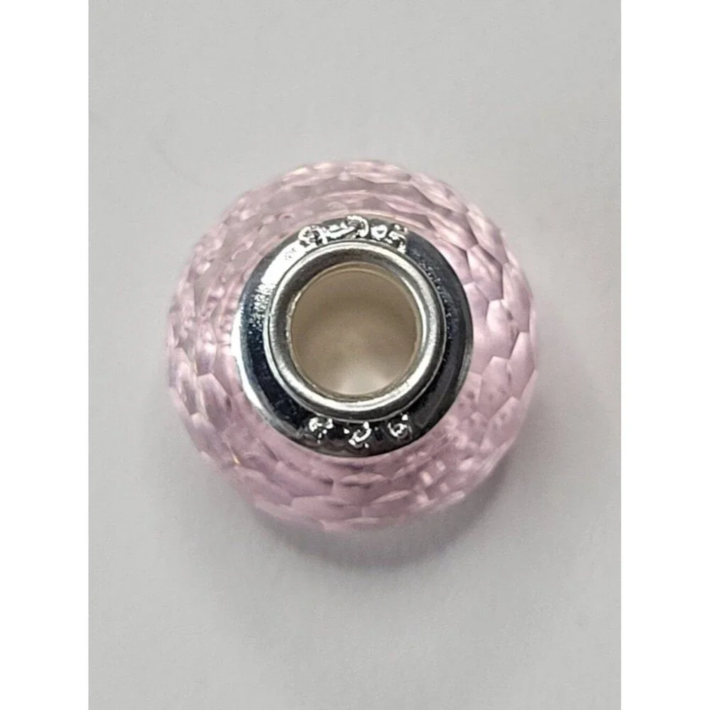 NWT 925 Sterling For Pandora Bracelet Glass Faceted European Bead Pale Pink